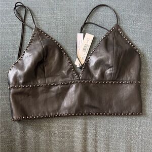 Alice and Olivia Carli Faux Leather Studded Top